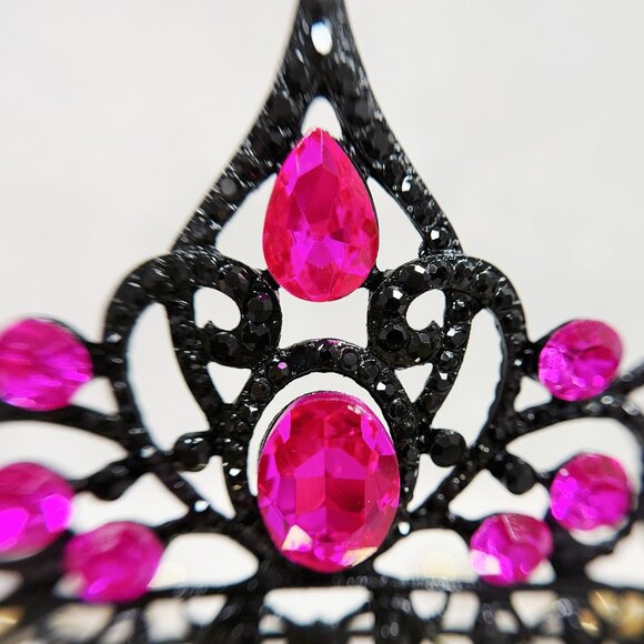 Fuchsia Crystal Tiara, Black Crown, Princess Crown, Purple Crystal Headband - Picture 5 of 8